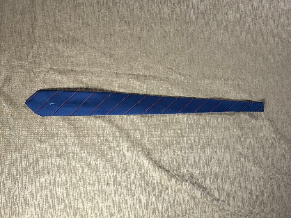 Vintage Yves Saint Laurent YSL Men’s Tie Blue Burgundy Stripe Logo 55” Paris